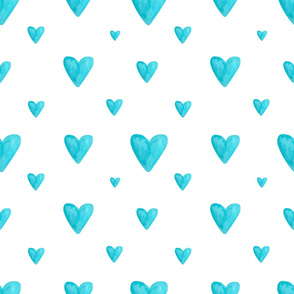 Blue big and small hearts seamless pattern. 