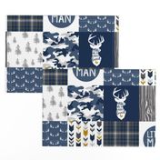 Little Man//Deerly Loved - Navy/Grey/Mustard - Wholecloth Cheater Quilt