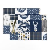 Little Man//Deerly Loved - Navy/Grey/Mustard - Wholecloth Cheater Quilt