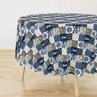 3 inch Little Man//Deerly Loved//Navy Grey Mustard - Wholecloth Cheater Quilt - Rotated