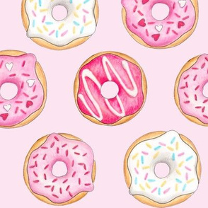 Iced Donuts Pink - on light pink, 3 inch donuts