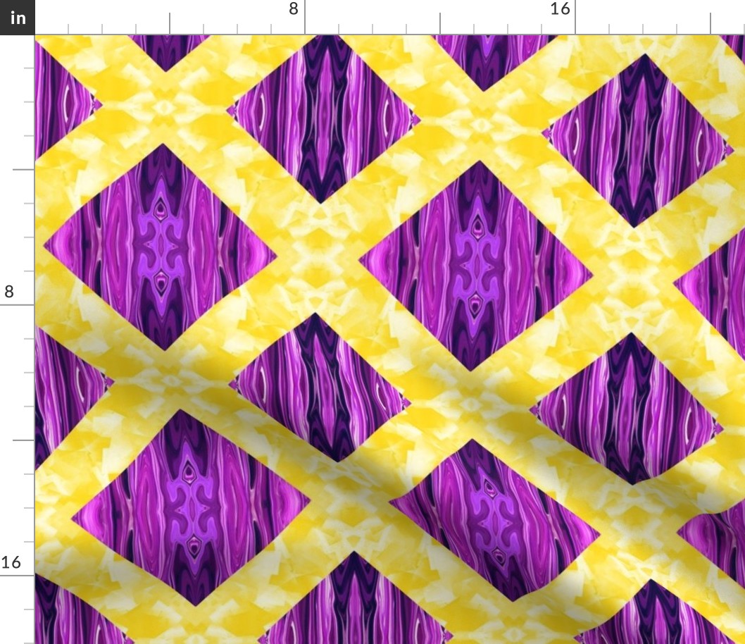 Trellised Cheater Quilt in Yellow and Purple