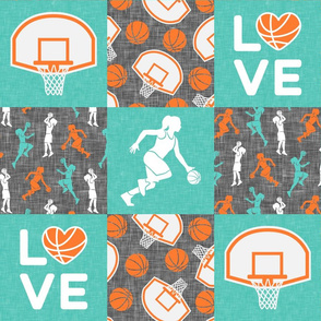 LOVE basketball - Womens/girls basketball patchwork - wholecloth - teal and orange - LAD20