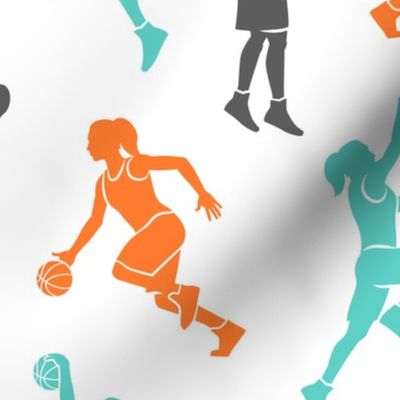 women's basketball players - girls basketball - teal, orange, and grey - LAD20