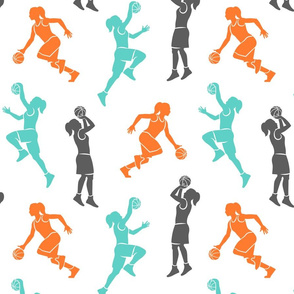 women's basketball players - girls basketball - teal, orange, and grey - LAD20