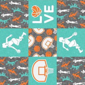 LOVE basketball - Womens/girls basketball patchwork - wholecloth - teal and orange (90) - LAD20