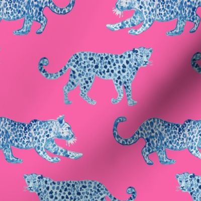 Leopard Parade Blue on Hot Pink