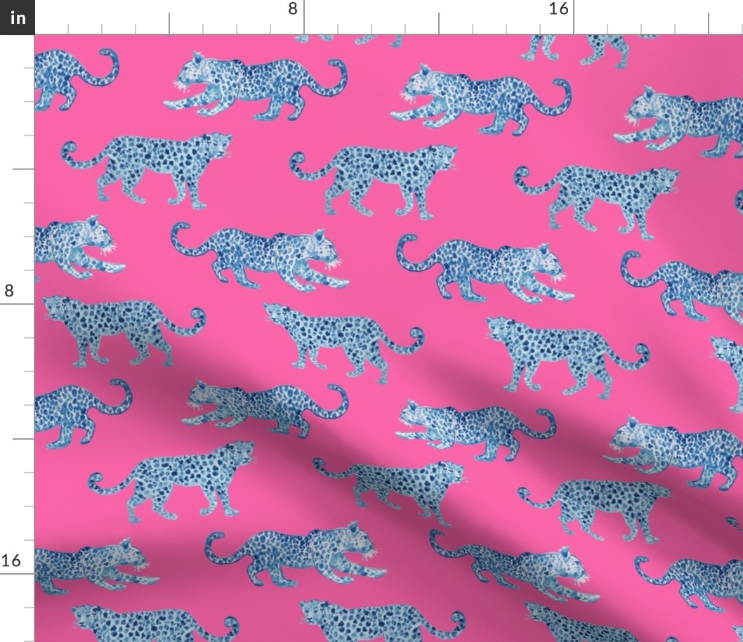 Leopard Parade Blue on Hot Pink