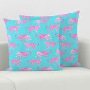 Leopard Parade  Hot Pink on Turquoise