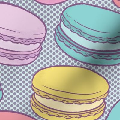 Pop Art French Macarons with Purple Halftone on Blue - Large