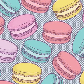 Pop Art French Macarons on Blue Halftone Dot