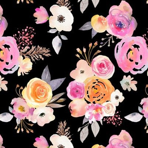 Kiss of Summer Watercolor Floral // Black