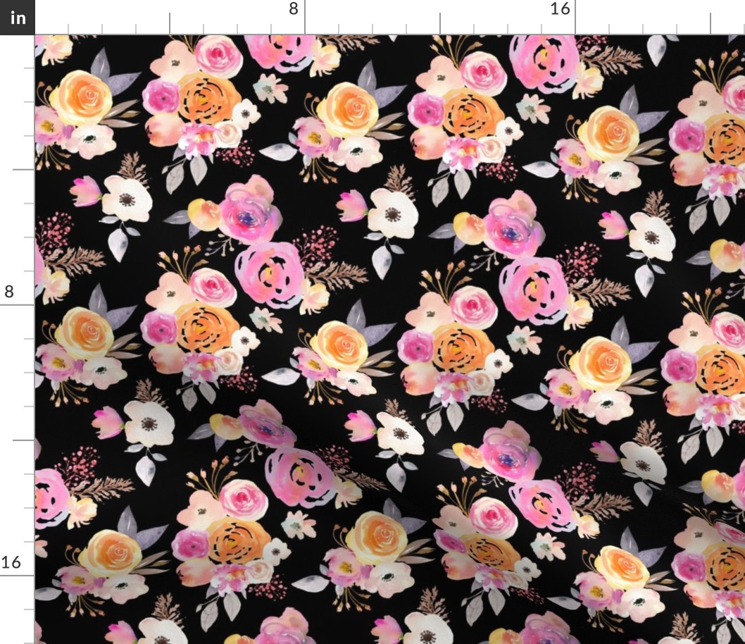 Kiss of Summer Watercolor Floral // Black