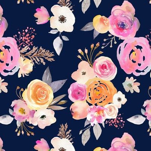 Kiss of Summer Watercolor Floral // Navy