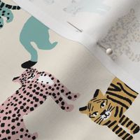 big cats pattern fabric - tiger fabric, cheetah fabric animals fabric  multi cream