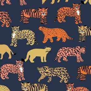big cats pattern fabric - tiger fabric, cheetah fabric animals fabric  yellow and orange