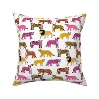 big cats pattern fabric - tiger fabric, cheetah fabric animals fabric  yellow and pink
