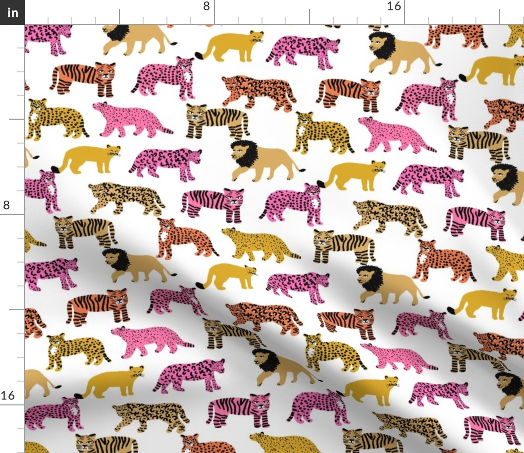 big cats pattern fabric - tiger fabric, cheetah fabric animals fabric  yellow and pink