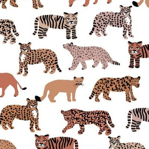 big cats pattern fabric - tiger fabric, cheetah fabric animals fabric  muted