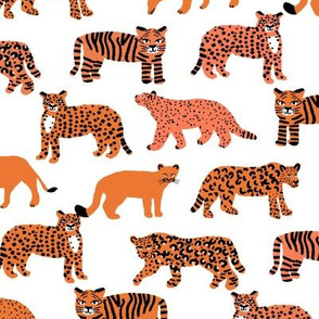 big cats pattern fabric - tiger fabric, cheetah fabric animals fabric  orange and white