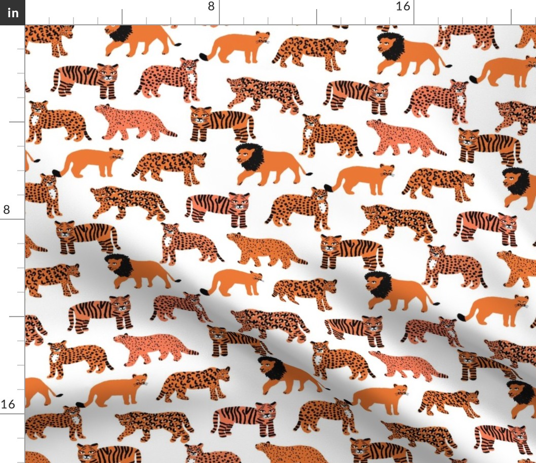 big cats pattern fabric - tiger fabric, cheetah fabric animals fabric  orange and white