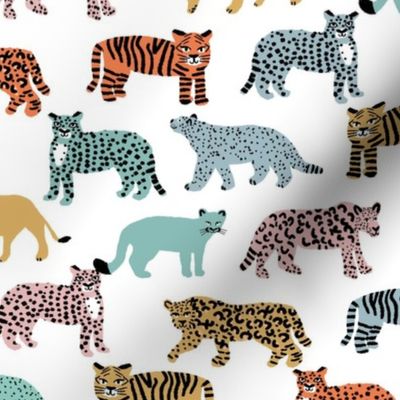 big cats pattern fabric - tiger fabric, cheetah fabric animals fabric  multi
