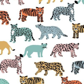 big cats pattern fabric - tiger fabric, cheetah fabric animals fabric  multi