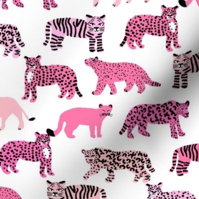 big cats pattern fabric - tiger fabric, cheetah fabric animals fabric  pink tigers