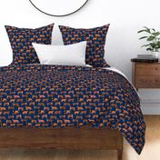 big cats pattern fabric - tiger fabric, cheetah fabric animals fabric - navy and orange