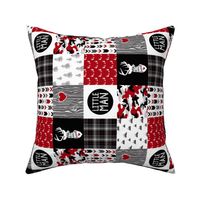 3 inch Little Man//Deerly Loved//Red&Black - Wholecloth Cheater Quilt - Rotated