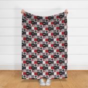 3 inch Little Man//Deerly Loved//Red&Black - Wholecloth Cheater Quilt - Rotated