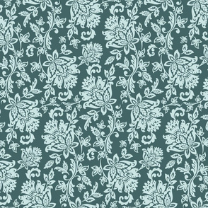 Mint and Pine Floral Damask