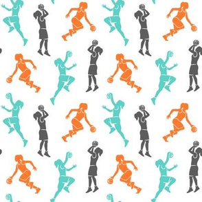 (small scale) women's basketball players - girls basketball - teal, orange, and grey - LAD20