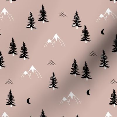 Little mountains and moon pine tree forest nature trip woodland theme neutral beige brown
