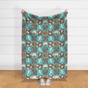 Womens/girls basketball patchwork - wholecloth - teal and orange  - LAD20