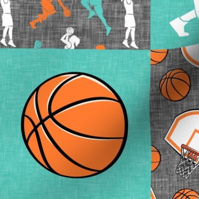 Womens/girls basketball patchwork - wholecloth - teal and orange  - LAD20