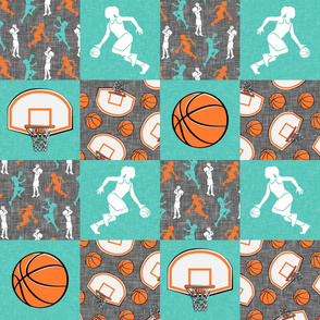 Womens/girls basketball patchwork - wholecloth - teal and orange  - LAD20