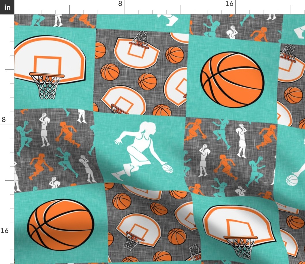 Womens/girls basketball patchwork - wholecloth - teal and orange  - LAD20