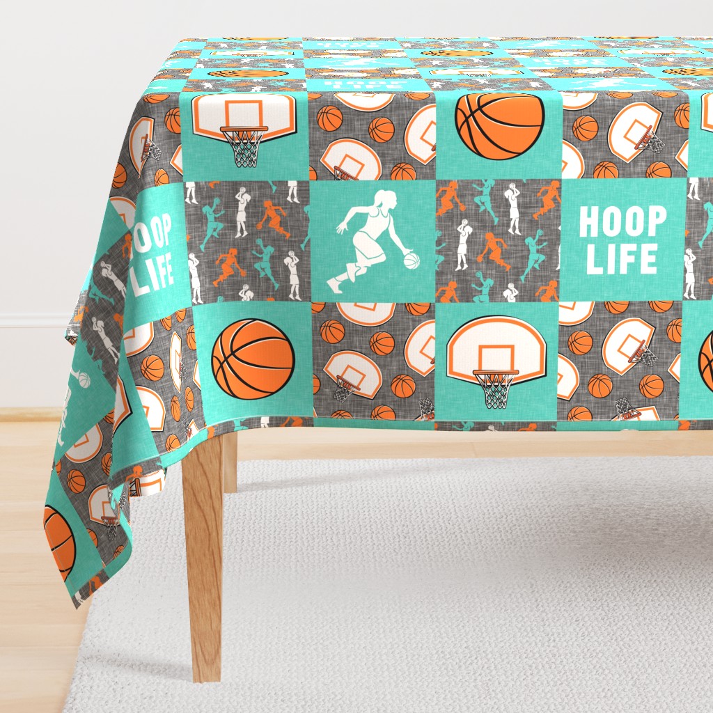 Hoop Life - Womens/girls basketball patchwork - wholecloth - teal and orange (90)  - LAD20