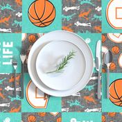 Hoop Life - Womens/girls basketball patchwork - wholecloth - teal and orange (90)  - LAD20