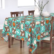 Hoop Life - Womens/girls basketball patchwork - wholecloth - teal and orange (90)  - LAD20