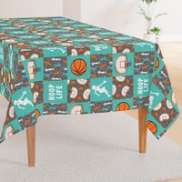 Hoop Life - Womens/girls basketball patchwork - wholecloth - teal and orange (90)  - LAD20