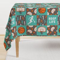 Hoop Life - Womens/girls basketball patchwork - wholecloth - teal and orange (90)  - LAD20