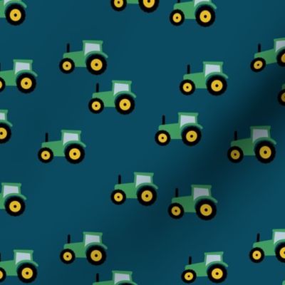 Little tractor farm machine and retro vehicles farmer car navy blue green