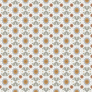 SMALL retro daisy fabric - wallpaper, muted seventies, hippie boho design - sfx0602 bone