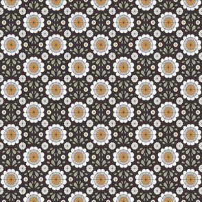 SMALL retro daisy fabric - wallpaper, muted seventies, hippie boho design - sfx1111 coffee