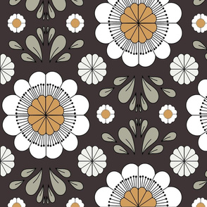 retro daisy fabric - wallpaper, muted seventies, hippie boho design - sfx1111 coffee