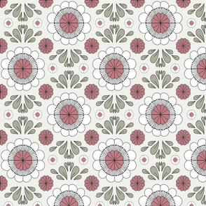 MEDIUM retro daisy fabric - wallpaper, muted seventies, hippie boho design - sfx1718 clover