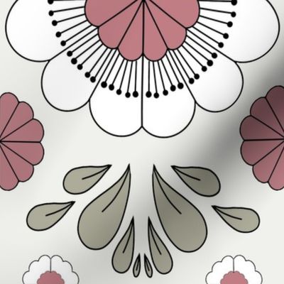  retro daisy fabric - wallpaper, muted seventies, hippie boho design - sfx1718 clover