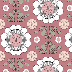 retro daisy fabric - wallpaper, muted seventies, hippie boho design - sfx1610 dusty rose
